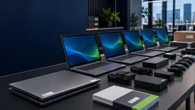 Laptops y accesorios listos para una implementación empresarial